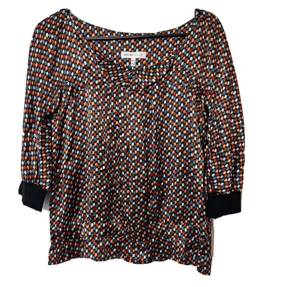 See By Chloe Womens 100% Silk Geometric Blouse Multicolor 6 3/4 Sleeve Pleated - Picture 1 of 7